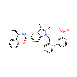 CC[C@@H](NC(=O)c1ccc2c(c1)c(C)c(C)n2Cc1ccccc1-c1cccc(C(=O)O)c1)c1ccccc1 ZINC000198554877