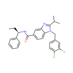 CC[C@@H](NC(=O)c1ccc2c(c1)nc(C(C)C)n2Cc1ccc(Cl)c(Cl)c1)c1ccccc1 ZINC000072183018