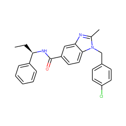 CC[C@@H](NC(=O)c1ccc2c(c1)nc(C)n2Cc1ccc(Cl)cc1)c1ccccc1 ZINC000072183315