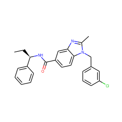 CC[C@@H](NC(=O)c1ccc2c(c1)nc(C)n2Cc1cccc(Cl)c1)c1ccccc1 ZINC000072183168