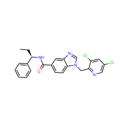 CC[C@@H](NC(=O)c1ccc2c(c1)ncn2Cc1ncc(Cl)cc1Cl)c1ccccc1 ZINC000072179647