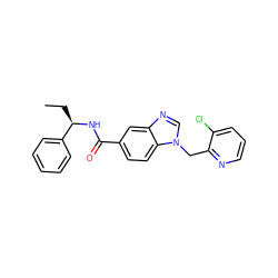 CC[C@@H](NC(=O)c1ccc2c(c1)ncn2Cc1ncccc1Cl)c1ccccc1 ZINC000072179805