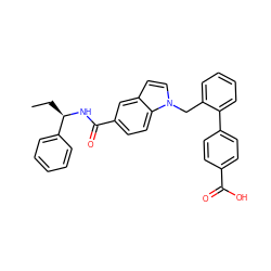 CC[C@@H](NC(=O)c1ccc2c(ccn2Cc2ccccc2-c2ccc(C(=O)O)cc2)c1)c1ccccc1 ZINC000198621449