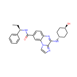 CC[C@@H](NC(=O)c1ccc2nc(N[C@H]3CC[C@H](O)CC3)c3nccn3c2c1)c1ccccc1 ZINC000261135793