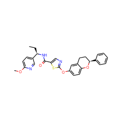 CC[C@@H](NC(=O)c1cnc(Oc2ccc3c(c2)CC[C@@H](c2ccccc2)O3)s1)c1ccc(OC)nc1 ZINC000169710461