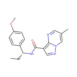 CC[C@@H](NC(=O)c1cnn2cc(C)cnc12)c1ccc(OC)cc1 ZINC000019500519