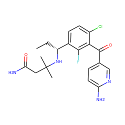 CC[C@@H](NC(C)(C)CC(N)=O)c1ccc(Cl)c(C(=O)c2ccc(N)nc2)c1F ZINC000221755743