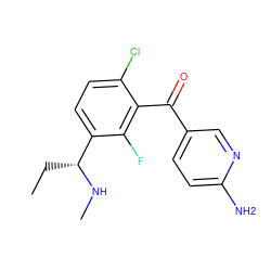 CC[C@@H](NC)c1ccc(Cl)c(C(=O)c2ccc(N)nc2)c1F ZINC000220733588