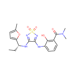 CC[C@@H](NC1=NS(=O)(=O)N=C1Nc1cccc(C(=O)N(C)C)c1O)c1ccc(C)o1 ZINC000029037900