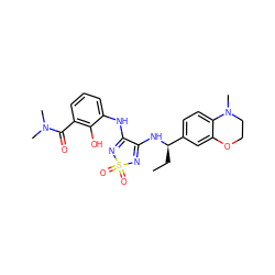 CC[C@@H](NC1=NS(=O)(=O)N=C1Nc1cccc(C(=O)N(C)C)c1O)c1ccc2c(c1)OCCN2C ZINC000029037893