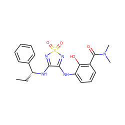 CC[C@@H](NC1=NS(=O)(=O)N=C1Nc1cccc(C(=O)N(C)C)c1O)c1ccccc1 ZINC000029037888