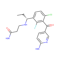 CC[C@@H](NCCC(N)=O)c1ccc(Cl)c(C(=O)c2ccc(N)nc2)c1F ZINC000220648489