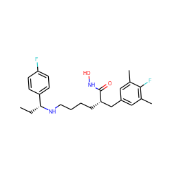 CC[C@@H](NCCCC[C@@H](Cc1cc(C)c(F)c(C)c1)C(=O)NO)c1ccc(F)cc1 ZINC000084603860