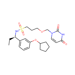 CC[C@@H](NS(=O)(=O)CCCOCn1ccc(=O)[nH]c1=O)c1cccc(OC2CCCC2)c1 ZINC000068197540