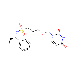 CC[C@@H](NS(=O)(=O)CCCOCn1ccc(=O)[nH]c1=O)c1ccccc1 ZINC000116101125