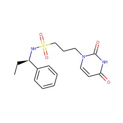 CC[C@@H](NS(=O)(=O)CCCn1ccc(=O)[nH]c1=O)c1ccccc1 ZINC000116100901