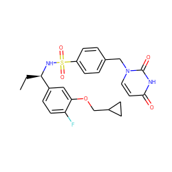 CC[C@@H](NS(=O)(=O)c1ccc(Cn2ccc(=O)[nH]c2=O)cc1)c1ccc(F)c(OCC2CC2)c1 ZINC000116099269