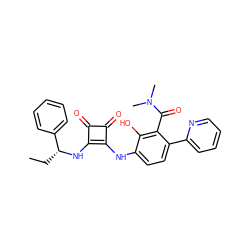 CC[C@@H](Nc1c(Nc2ccc(-c3ccccn3)c(C(=O)N(C)C)c2O)c(=O)c1=O)c1ccccc1 ZINC000100092384