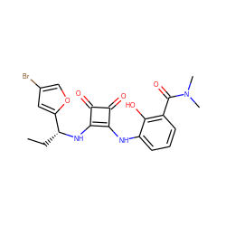 CC[C@@H](Nc1c(Nc2cccc(C(=O)N(C)C)c2O)c(=O)c1=O)c1cc(Br)co1 ZINC000101134605