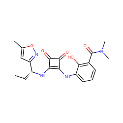 CC[C@@H](Nc1c(Nc2cccc(C(=O)N(C)C)c2O)c(=O)c1=O)c1cc(C)on1 ZINC000101132860