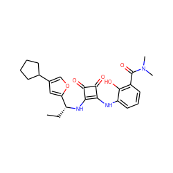 CC[C@@H](Nc1c(Nc2cccc(C(=O)N(C)C)c2O)c(=O)c1=O)c1cc(C2CCCC2)co1 ZINC000101115540