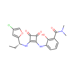 CC[C@@H](Nc1c(Nc2cccc(C(=O)N(C)C)c2O)c(=O)c1=O)c1cc(Cl)co1 ZINC000101131201