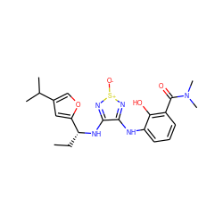 CC[C@@H](Nc1n[s+]([O-])nc1Nc1cccc(C(=O)N(C)C)c1O)c1cc(C(C)C)co1 ZINC000253838960