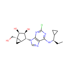 CC[C@@H](Nc1nc(Cl)nc2c1ncn2[C@H]1[C@H](O)[C@H](O)[C@]2(CO)C[C@H]12)C1CC1 ZINC001772617820