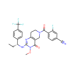 CC[C@@H](Nc1nc2c(c(=O)n1OC)CN(C(=O)c1ccc(C#N)cc1F)CC2)c1ccc(C(F)(F)F)cc1 ZINC000113831962