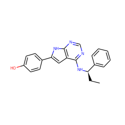 CC[C@@H](Nc1ncnc2[nH]c(-c3ccc(O)cc3)cc12)c1ccccc1 ZINC000073196658