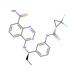 CC[C@@H](Nc1ncnc2c(C(N)=O)cccc12)c1cccc(NC(=O)[C@@H]2CC2(F)F)c1 ZINC000114349124