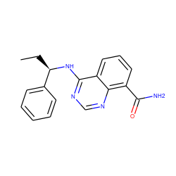 CC[C@@H](Nc1ncnc2c(C(N)=O)cccc12)c1ccccc1 ZINC000114348270