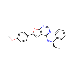 CC[C@@H](Nc1ncnc2oc(-c3ccc(OC)cc3)cc12)c1ccccc1 ZINC001772637863