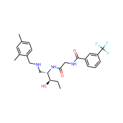 CC[C@@H](O)[C@H](CNCc1ccc(C)cc1C)NC(=O)CNC(=O)c1cccc(C(F)(F)F)c1 ZINC000034311413