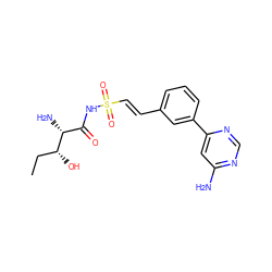 CC[C@@H](O)[C@H](N)C(=O)NS(=O)(=O)/C=C/c1cccc(-c2cc(N)ncn2)c1 ZINC000095597537