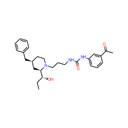 CC[C@@H](O)[C@H]1C[C@@H](Cc2ccccc2)CCN1CCCNC(=O)Nc1cccc(C(C)=O)c1 ZINC000013443660