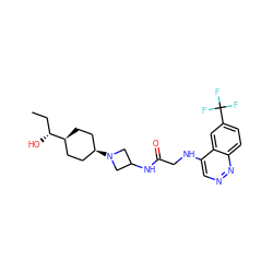 CC[C@@H](O)[C@H]1CC[C@@H](N2CC(NC(=O)CNc3cnnc4ccc(C(F)(F)F)cc34)C2)CC1 ZINC000261181430