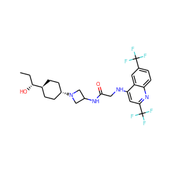 CC[C@@H](O)[C@H]1CC[C@H](N2CC(NC(=O)CNc3cc(C(F)(F)F)nc4ccc(C(F)(F)F)cc34)C2)CC1 ZINC000149159730