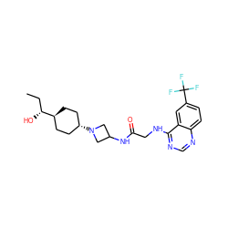 CC[C@@H](O)[C@H]1CC[C@H](N2CC(NC(=O)CNc3ncnc4ccc(C(F)(F)F)cc34)C2)CC1 ZINC000149172556