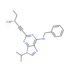 CC[C@@H](O)C#Cc1nc(NCc2ccccc2)c2ncn(C(C)C)c2n1 ZINC000013834565