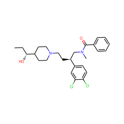 CC[C@@H](O)C1CCN(CC[C@@H](CN(C)C(=O)c2ccccc2)c2ccc(Cl)c(Cl)c2)CC1 ZINC000029556667