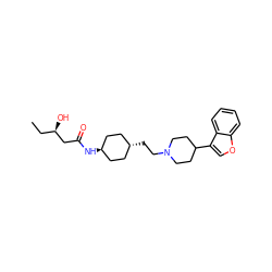 CC[C@@H](O)CC(=O)N[C@H]1CC[C@H](CCN2CCC(c3coc4ccccc34)CC2)CC1 ZINC000261132215