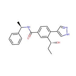 CC[C@@H](O)c1cc(C(=O)N[C@H](C)c2ccccc2)ccc1-c1cn[nH]c1 ZINC001772598943