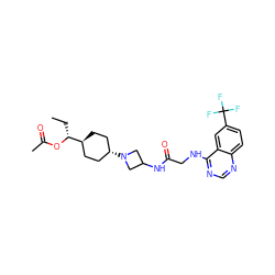 CC[C@@H](OC(C)=O)[C@H]1CC[C@H](N2CC(NC(=O)CNc3ncnc4ccc(C(F)(F)F)cc34)C2)CC1 ZINC000149224122