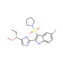 CC[C@@H](OC)c1cnc(-c2[nH]c3ccc(Br)cc3c2S(=O)(=O)N2CCCC2)[nH]1 ZINC000029039016