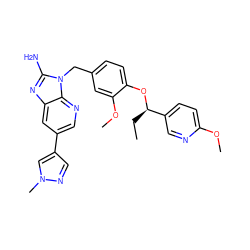 CC[C@@H](Oc1ccc(Cn2c(N)nc3cc(-c4cnn(C)c4)cnc32)cc1OC)c1ccc(OC)nc1 ZINC000473215276