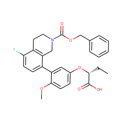 CC[C@@H](Oc1ccc(OC)c(-c2ccc(F)c3c2CN(C(=O)OCc2ccccc2)CC3)c1)C(=O)O ZINC000144104455