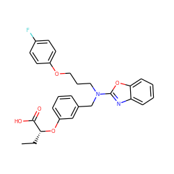 CC[C@@H](Oc1cccc(CN(CCCOc2ccc(F)cc2)c2nc3ccccc3o2)c1)C(=O)O ZINC000028900750