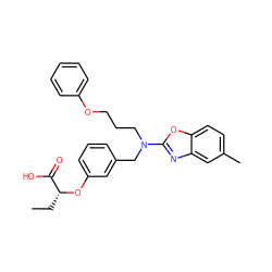 CC[C@@H](Oc1cccc(CN(CCCOc2ccccc2)c2nc3cc(C)ccc3o2)c1)C(=O)O ZINC000028900705