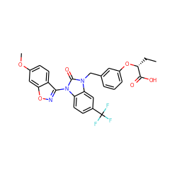 CC[C@@H](Oc1cccc(Cn2c(=O)n(-c3noc4cc(OC)ccc34)c3ccc(C(F)(F)F)cc32)c1)C(=O)O ZINC000073389114